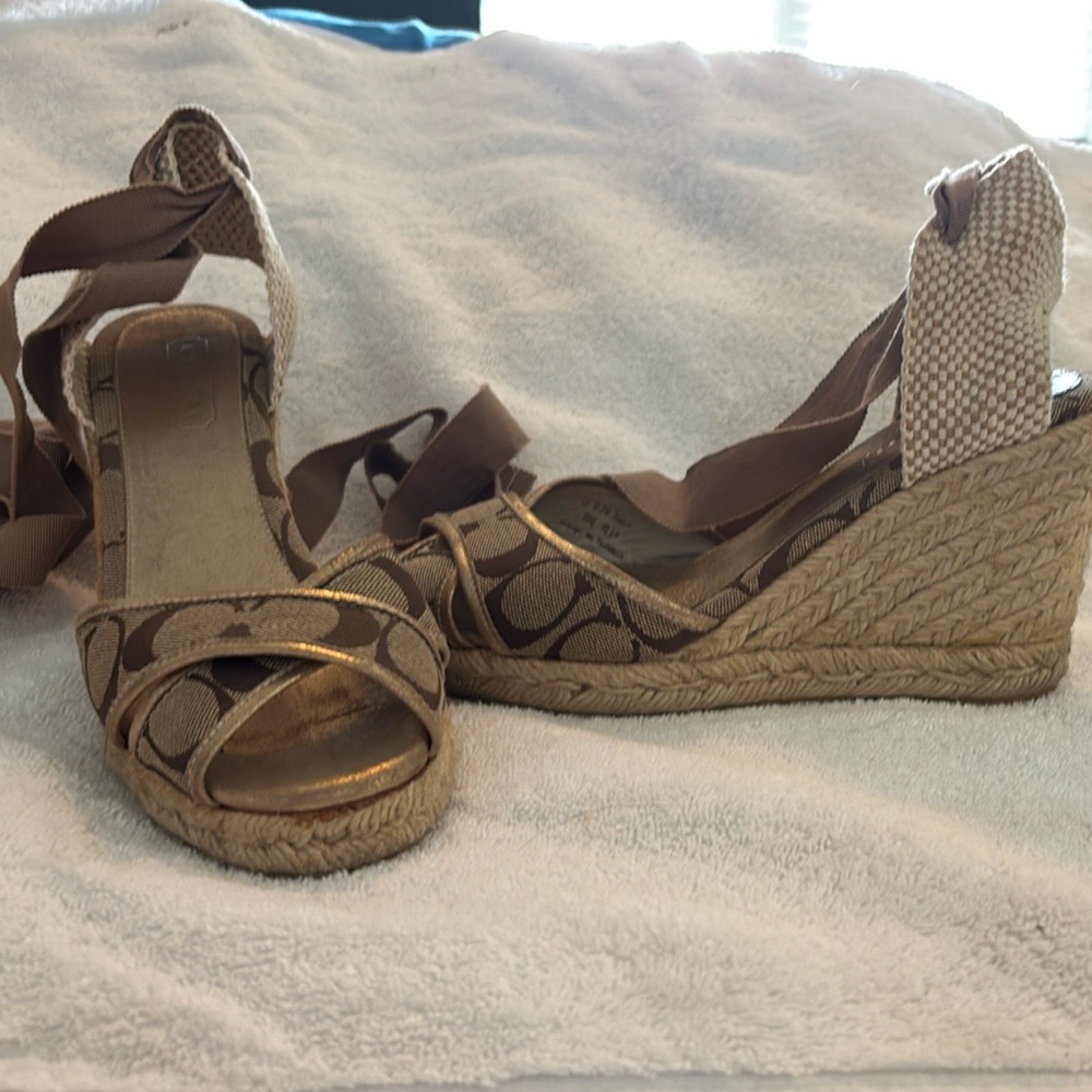 Coach Tan Wedge Sandals